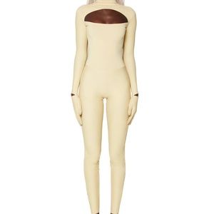 SOLD | bois camp nude full length bodysuit with gloves and matching headband